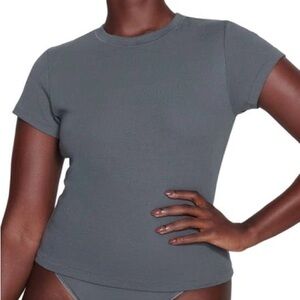 NEW Skims Pointelle Logo Crop Tee